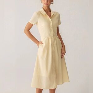 Rihoas Yellow Button Short Sleeve Midi Dress